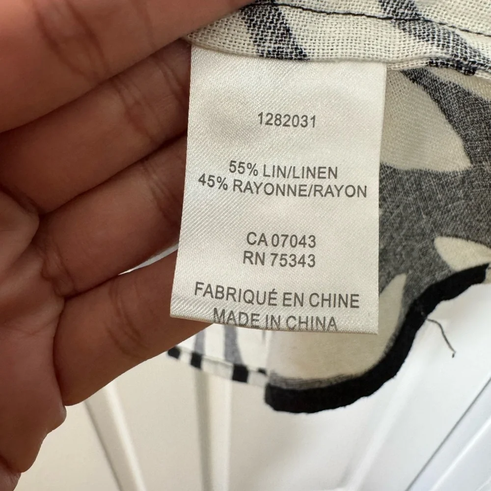 Rachel Roy Linen Blend Palm Leaf Boxy Top Medium Black Cream - Picture 5 of 8